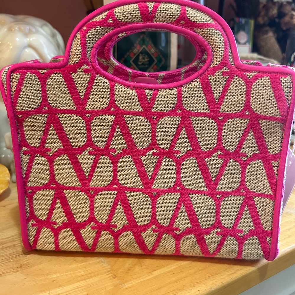 Valentino Garavani Pink and Tan Tote Bag with Geometric Design